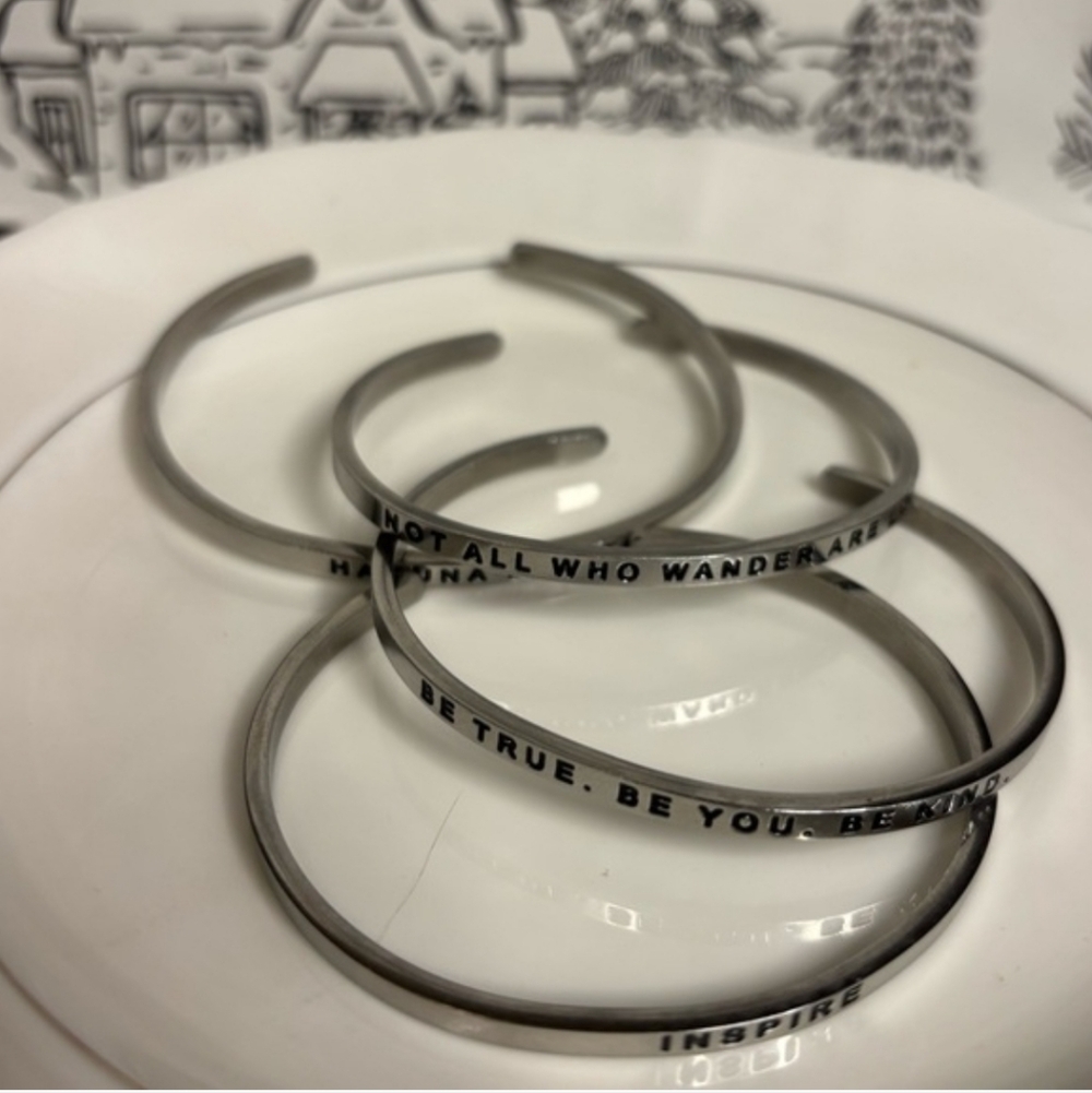 Mantraband Stainless Steel Cuff Bracelets (4 Pieces) EUC